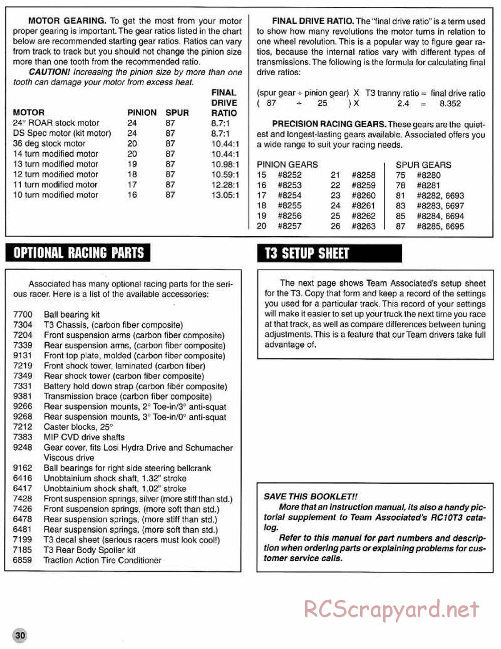 Team Associated - RC10T3 (1997) - Manual - Page 30