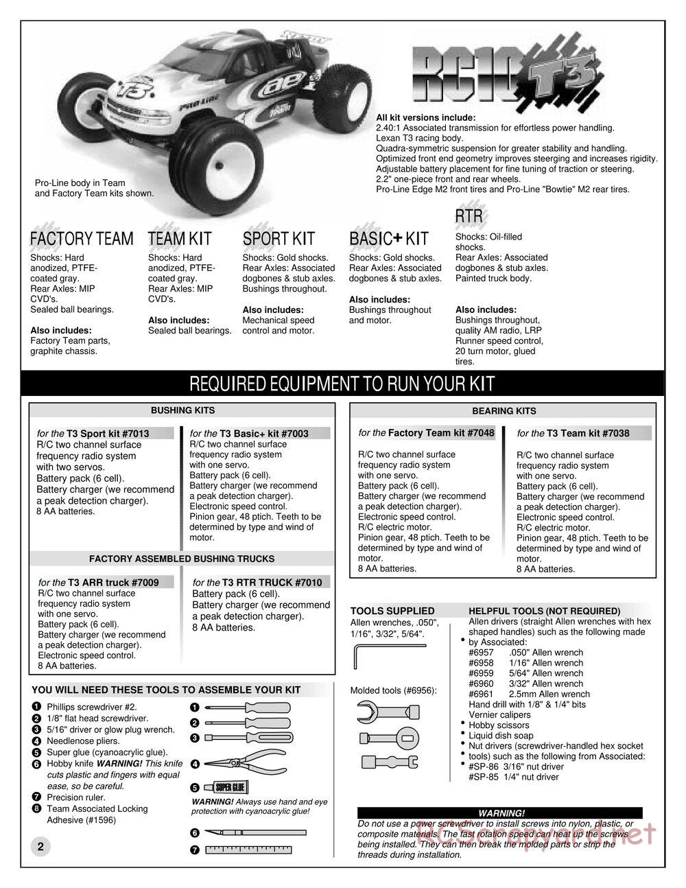Team Associated - RC10T3 RTR (2001) - Manual - Page 2