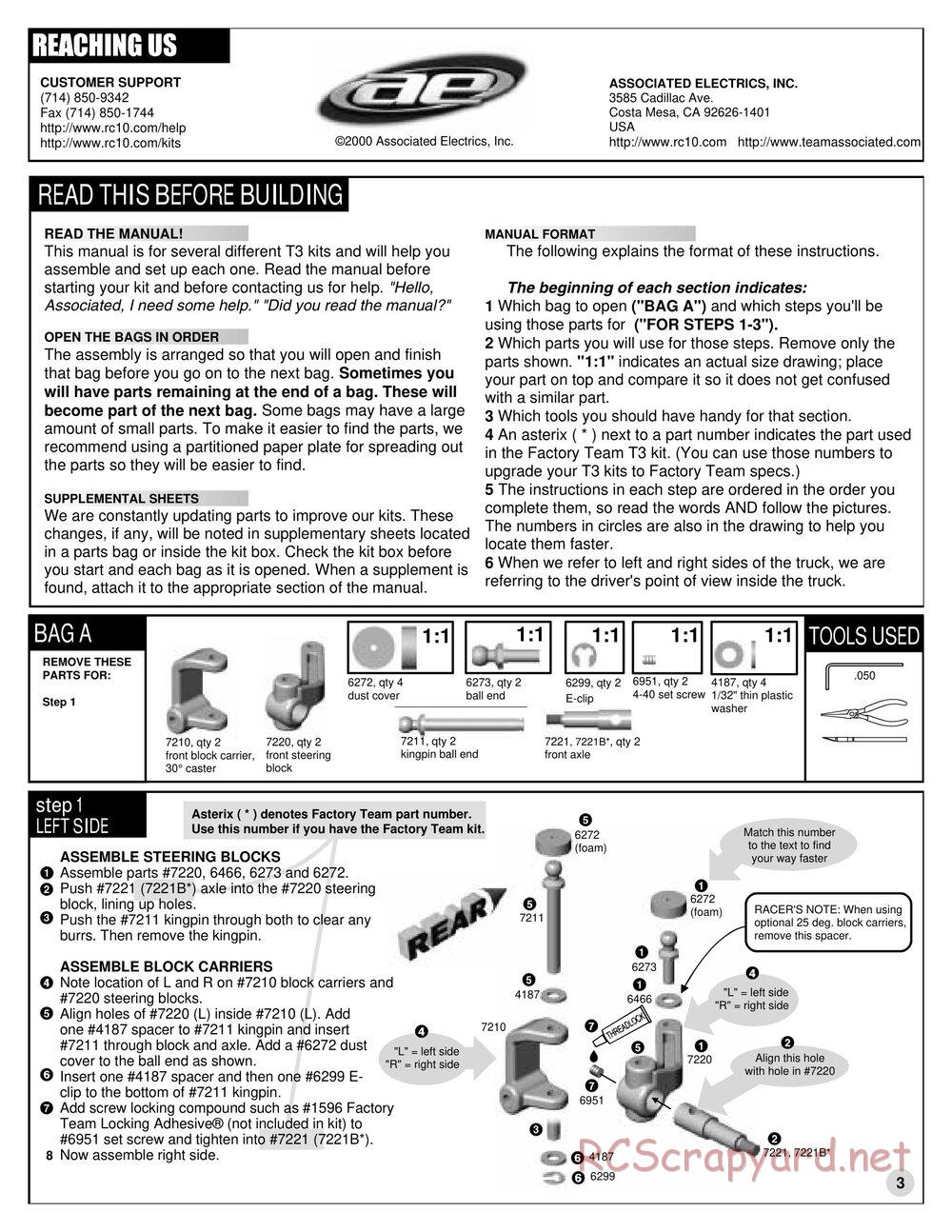 Team Associated - RC10T3 RTR (2001) - Manual - Page 3