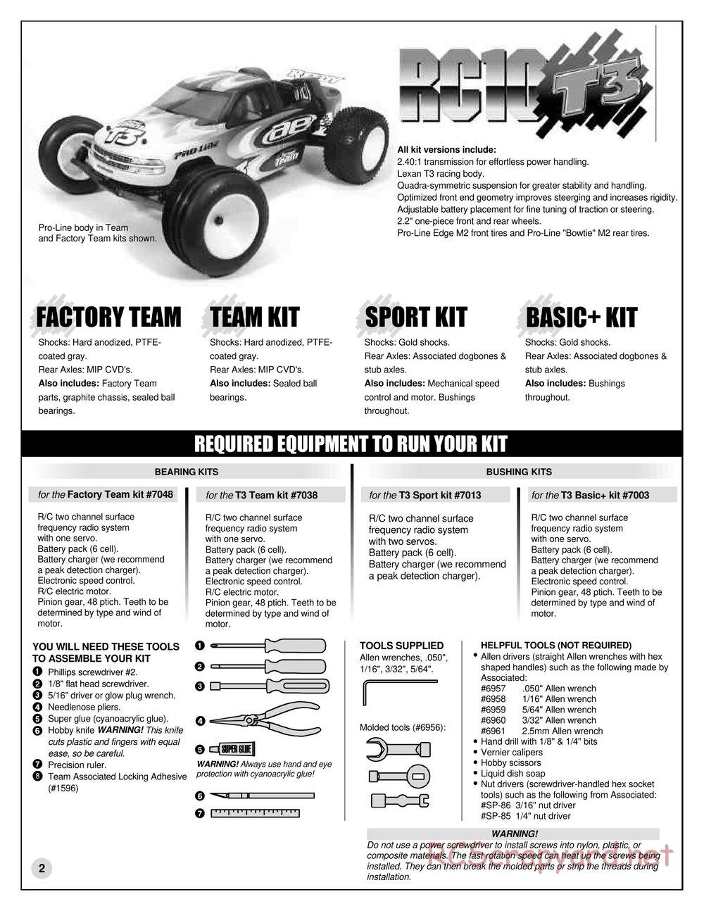 Team Associated - RC10T3 (2000) - Manual - Page 2