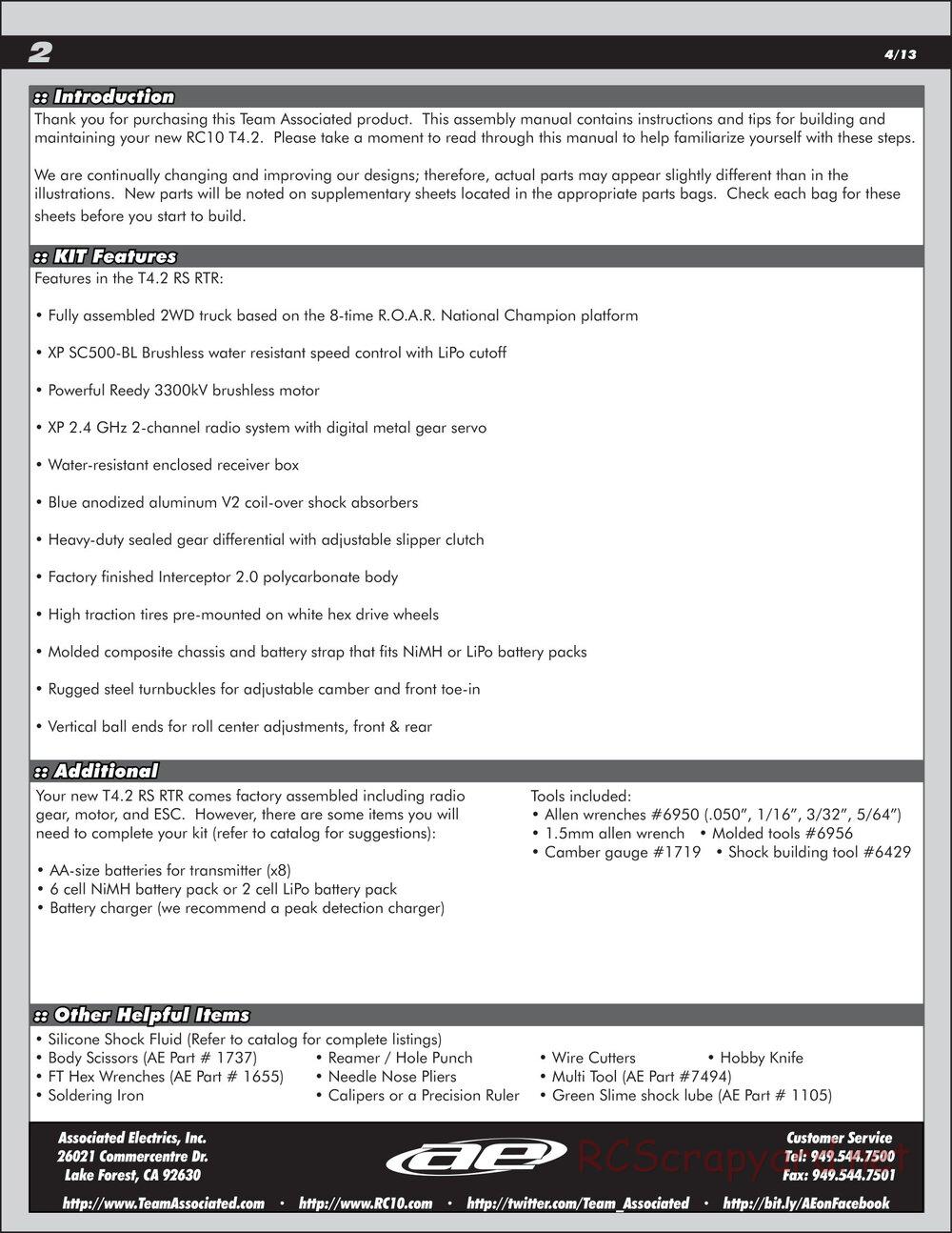 Team Associated - RC10T4.2 RS RTR - Manual - Page 2