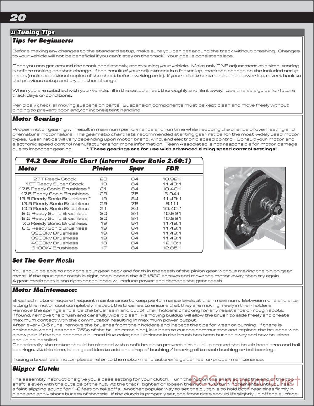 Team Associated - RC10T4.2 RS RTR - Manual - Page 20