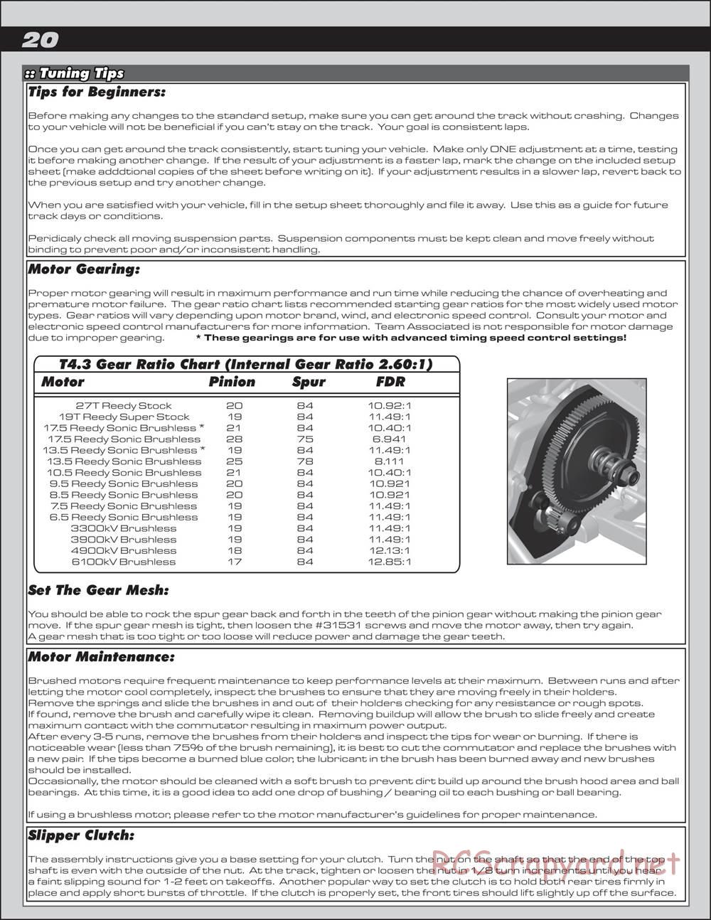Team Associated - RC10T4.3 - Manual - Page 20