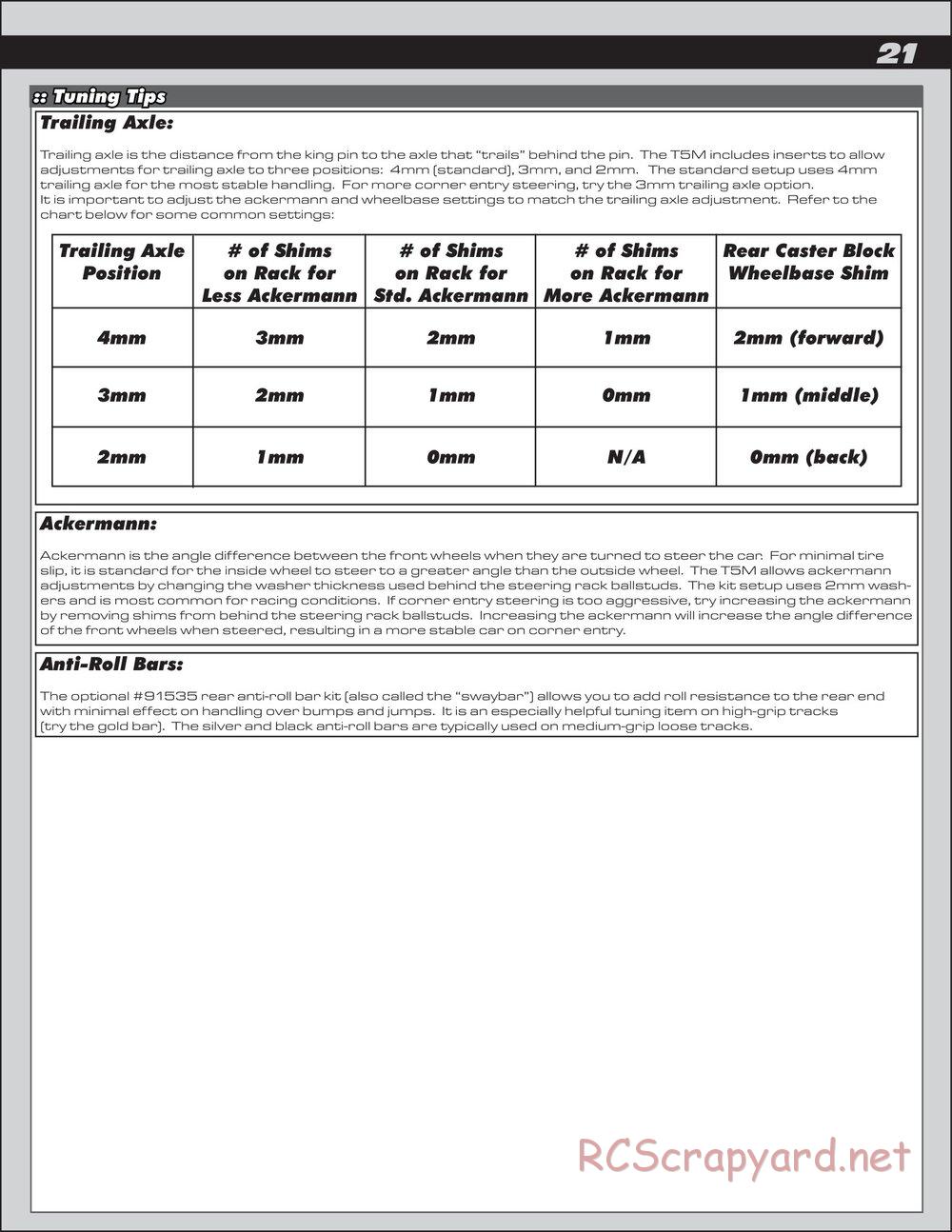 Team Associated - RC10T5M Team Kit - Manual - Page 21