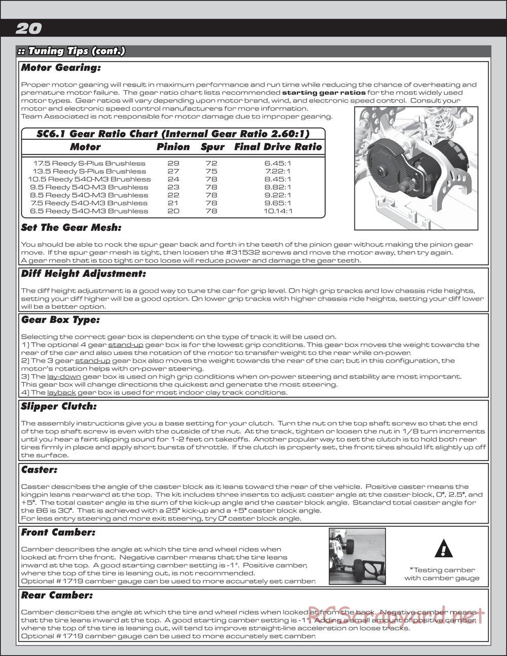 Team Associated - RC10T6.1 - Manual - Page 20