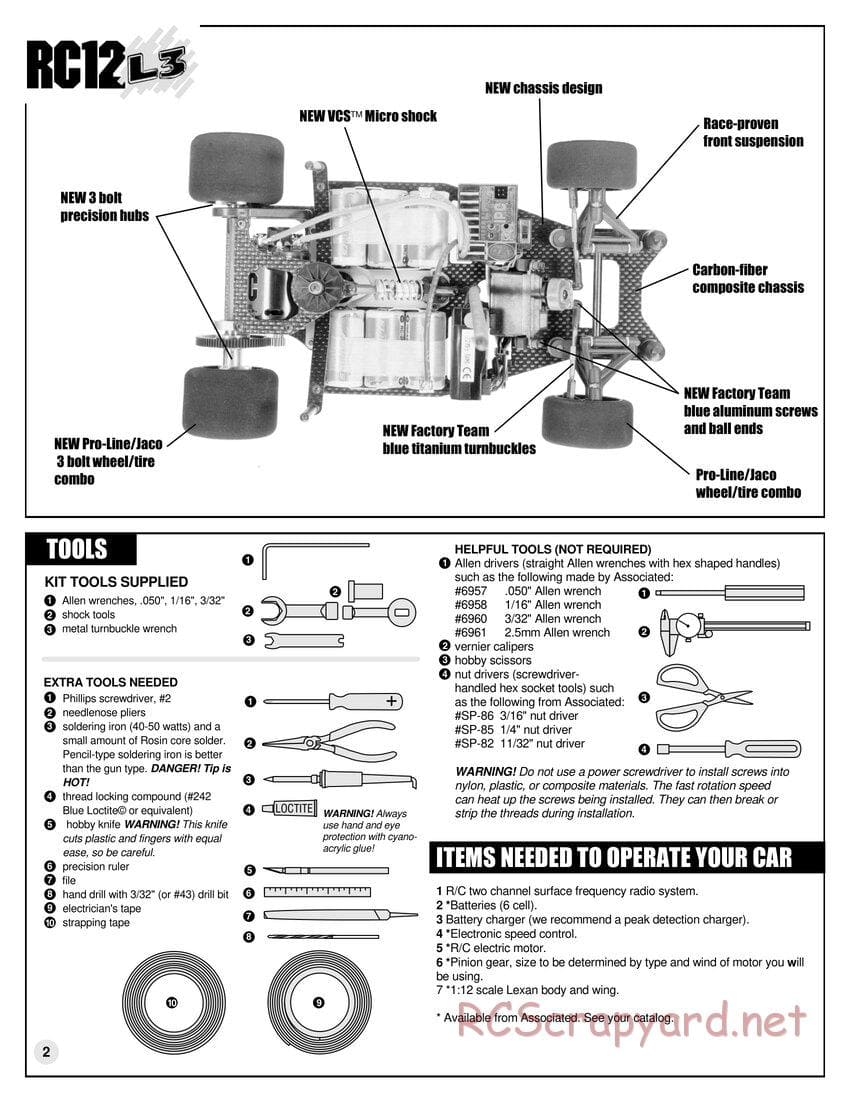 Team Associated - RC12L3 - Manual - Page 2