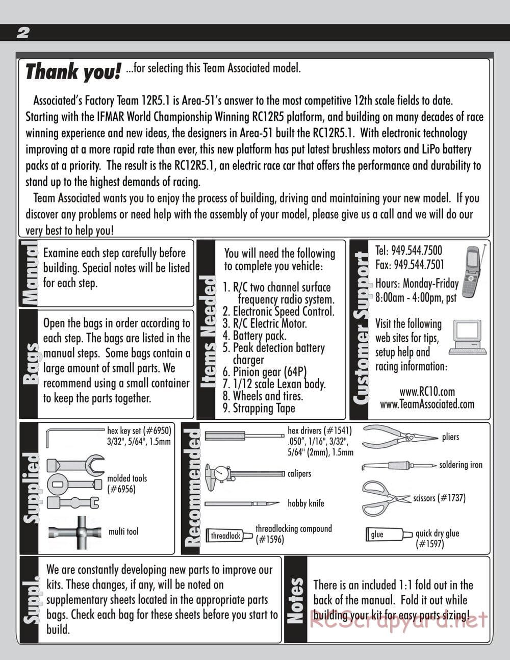 Team Associated - RC12R5.1 Factory Team - Manual - Page 2