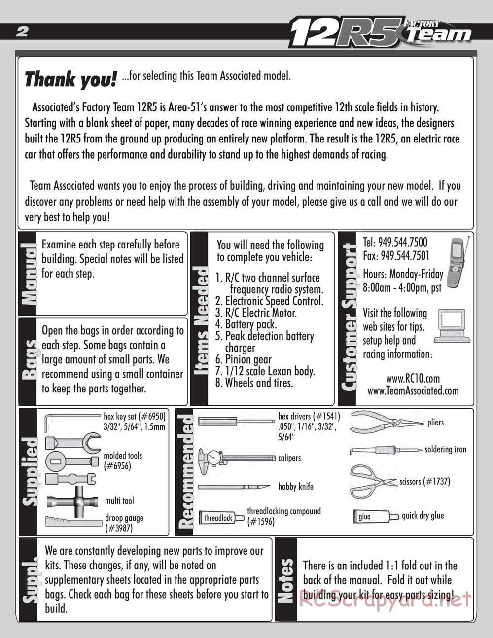 Team Associated - RC12R5 Factory Team - Manual - Page 2