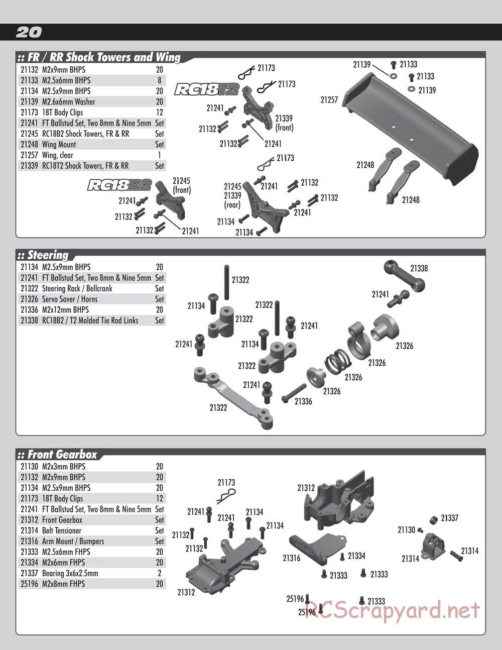 Team Associated - RC18B2/T2 Team Kit - Manual - Page 20