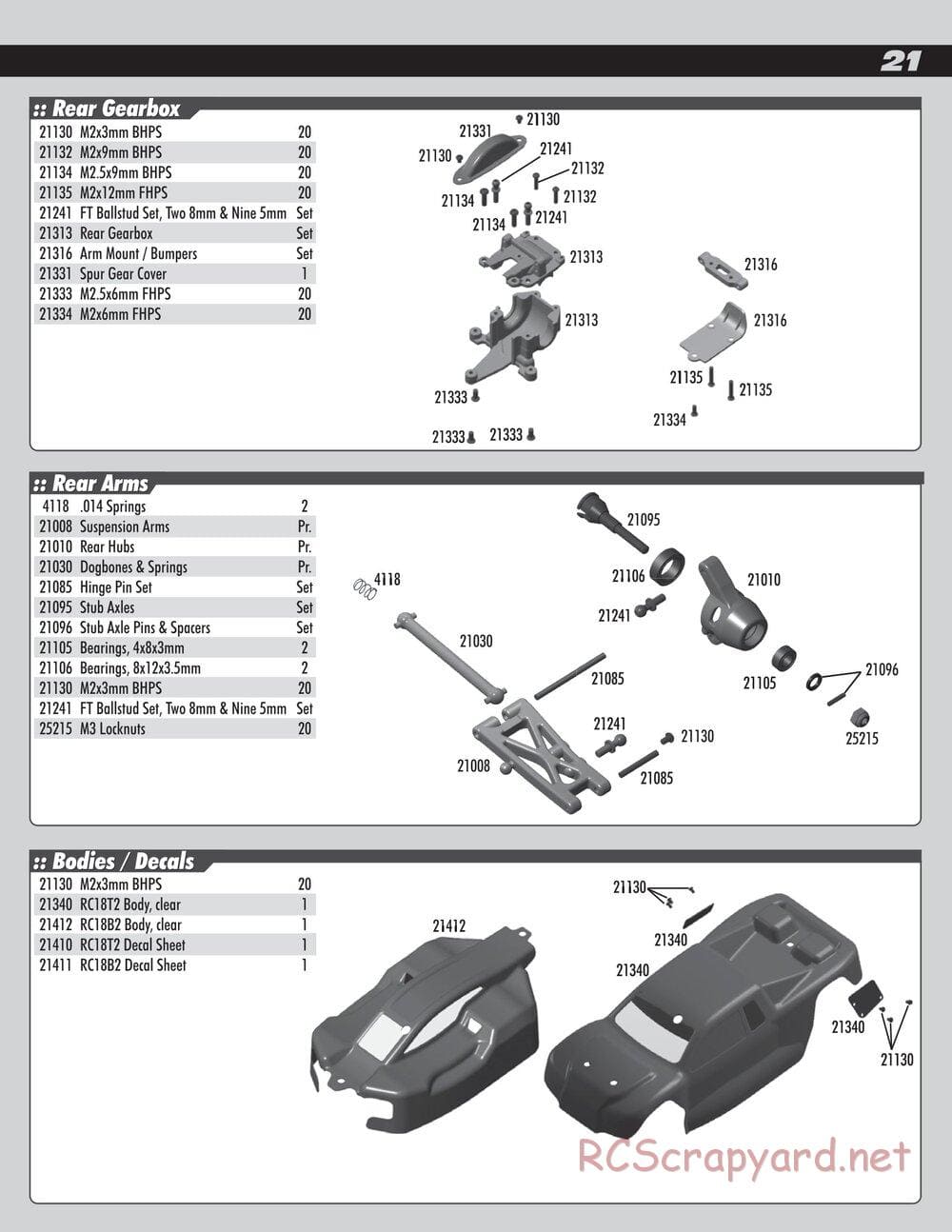 Team Associated - RC18B2/T2 Team Kit - Manual - Page 21