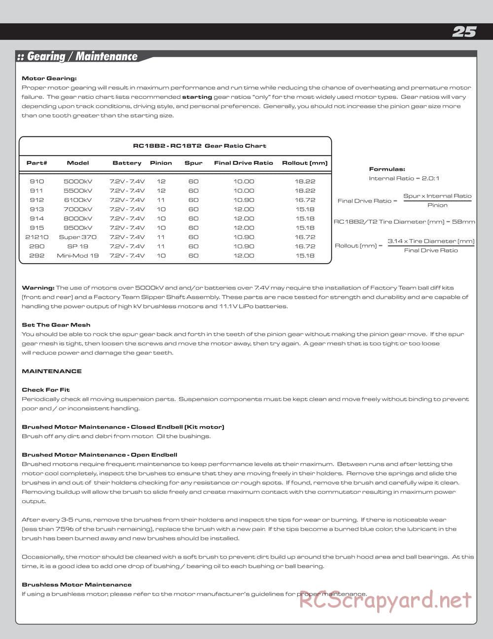 Team Associated - RC18B2/T2 Team Kit - Manual - Page 25