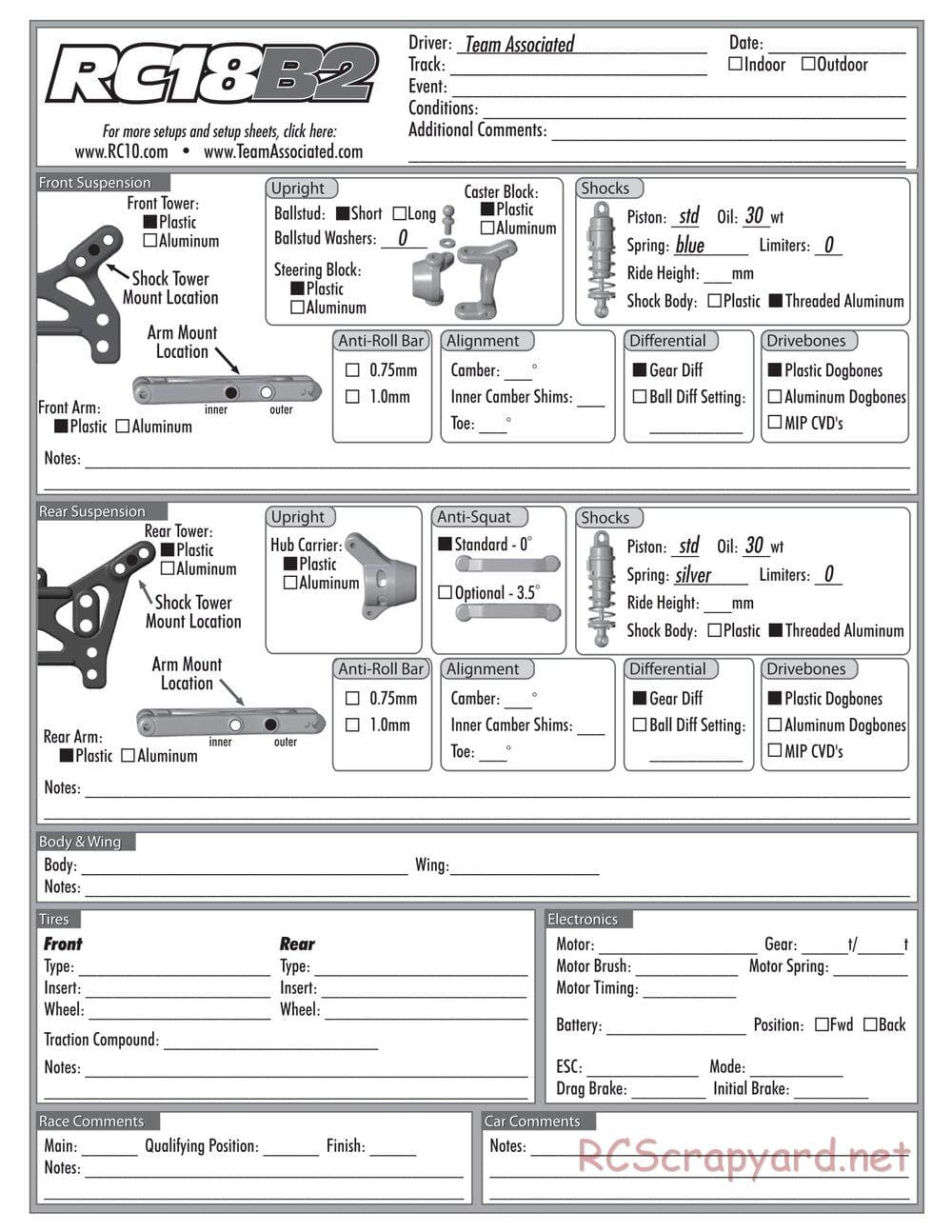 Team Associated - RC18B2/T2 Team Kit - Manual - Page 26