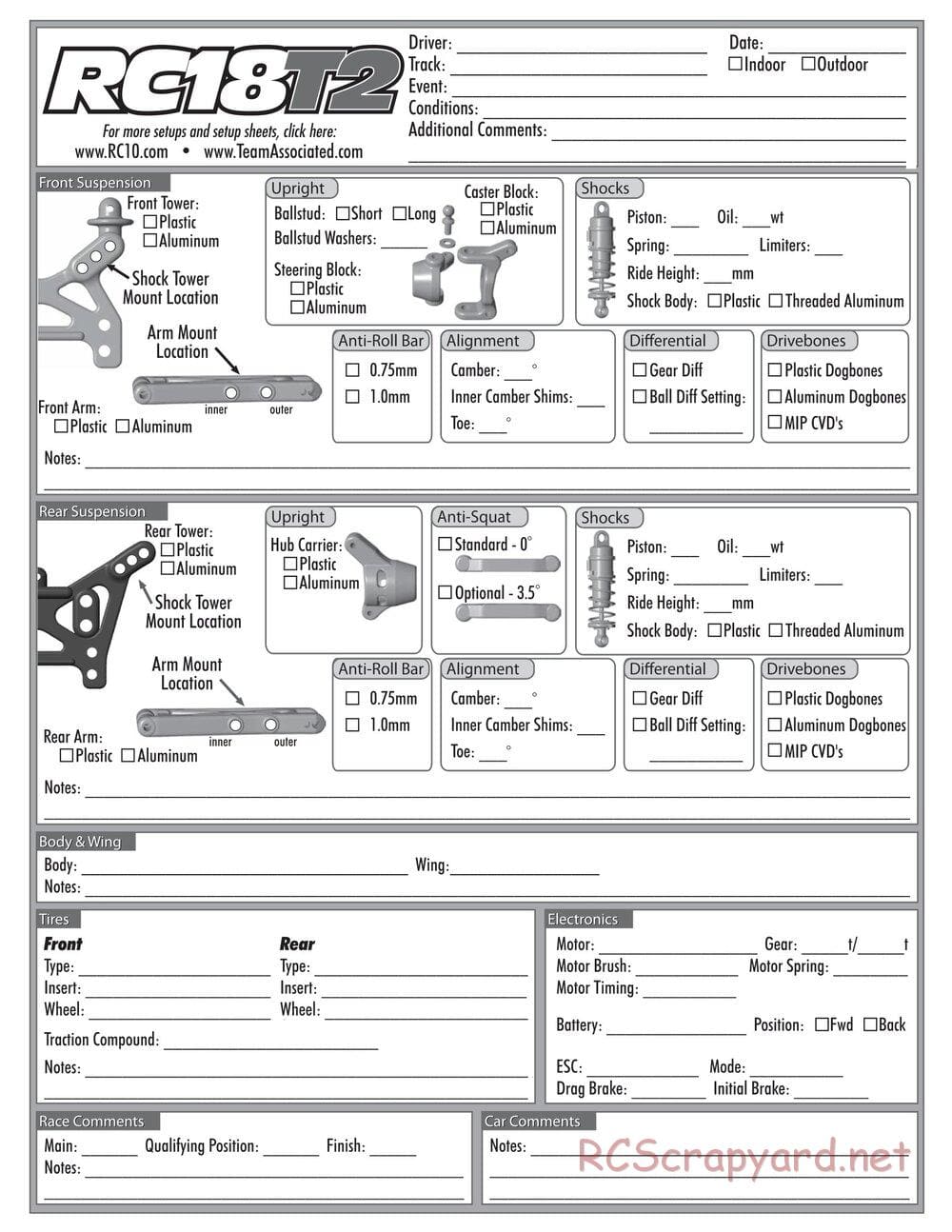 Team Associated - RC18B2/T2 Team Kit - Manual - Page 30