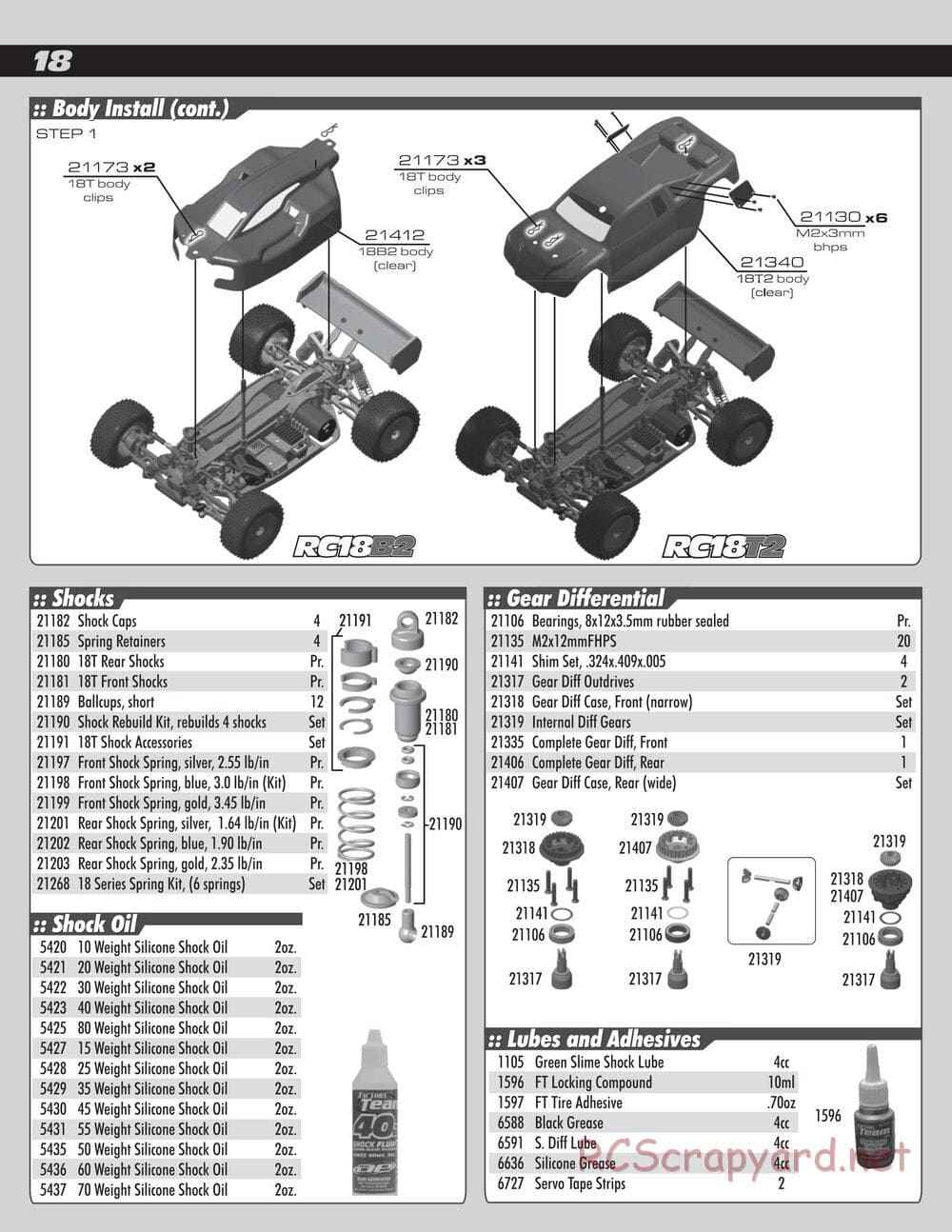 Team Associated - RC18T2 - Manual - Page 18