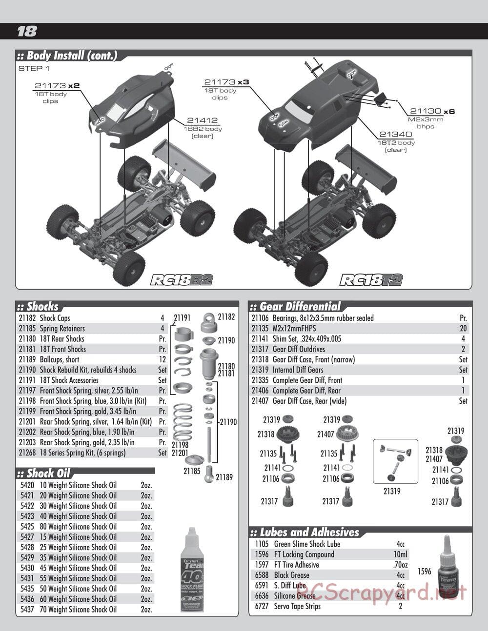 Team Associated - RC18B2 - Manual - Page 18