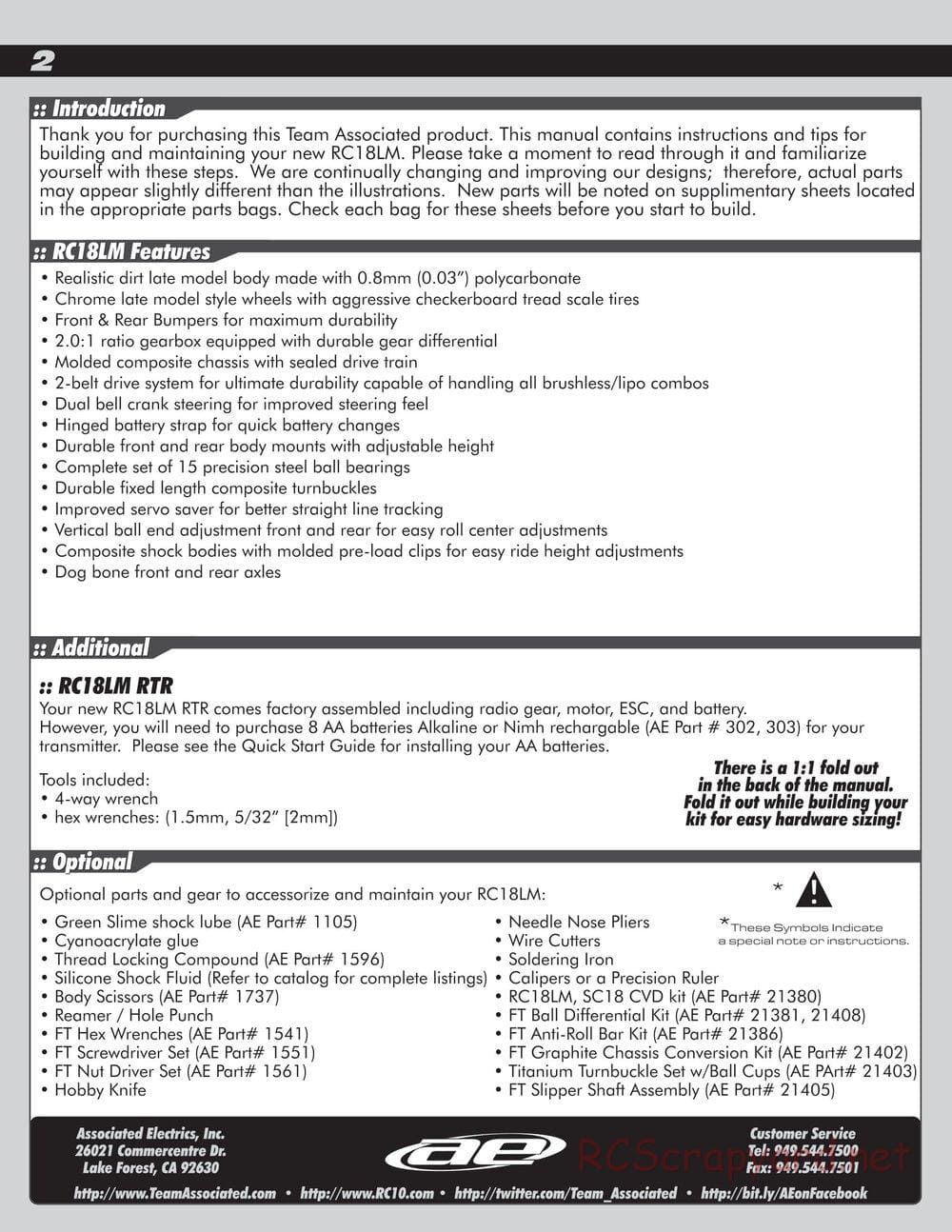 Team Associated - RC18 Late Model RTR - Manual - Page 2