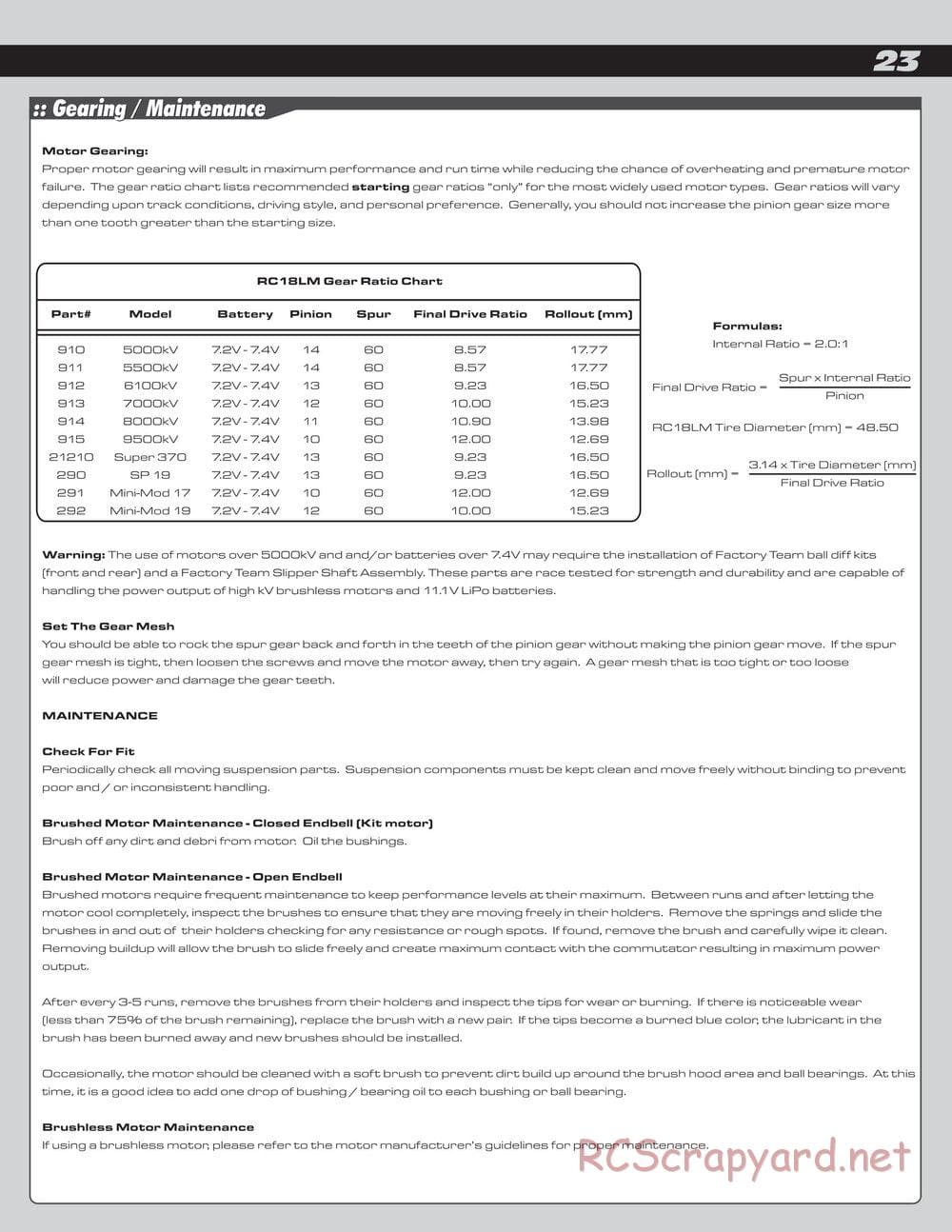 Team Associated - RC18 Late Model RTR - Manual - Page 23