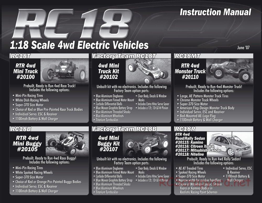 Team Associated - RC18 - Manual - Page 1