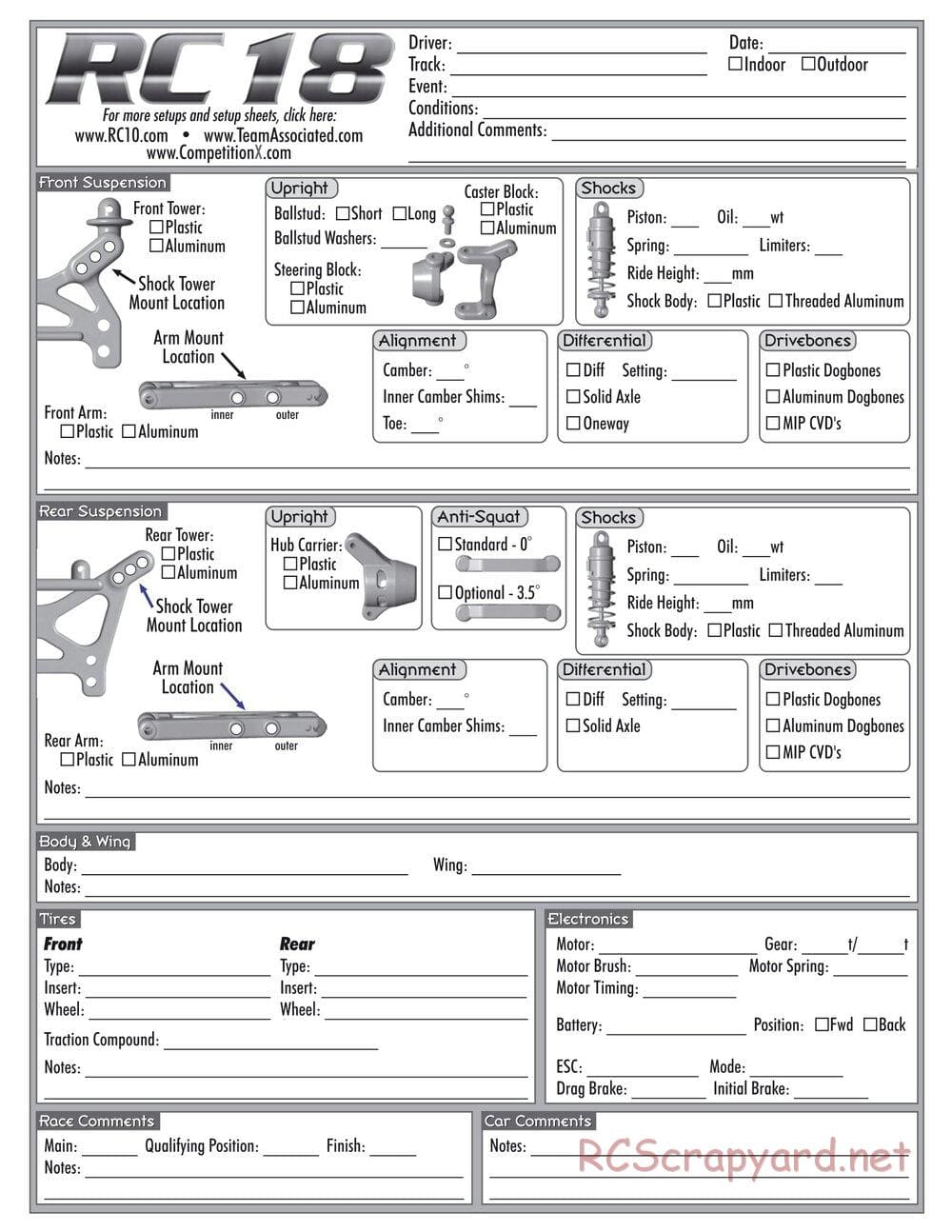 Team Associated - RC18 - Manual - Page 14