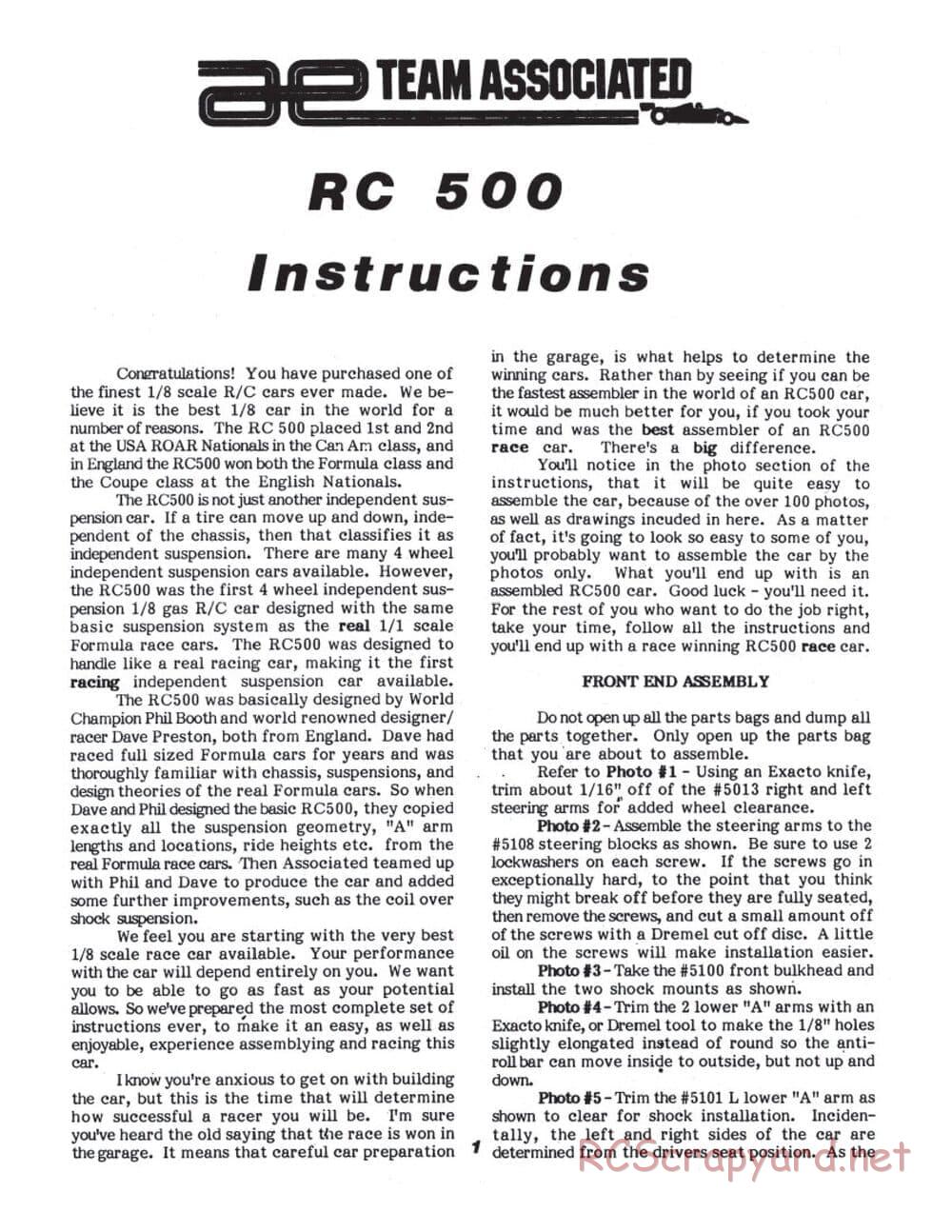 Team Associated - RC500 2WD - Text Manual - Page 1