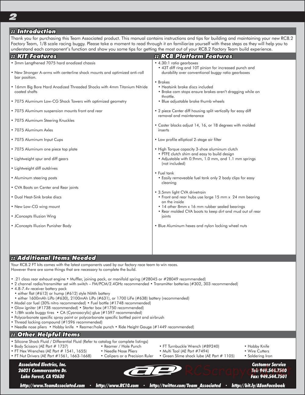 Team Associated - RC8.2 Factory Team - Manual - Page 2