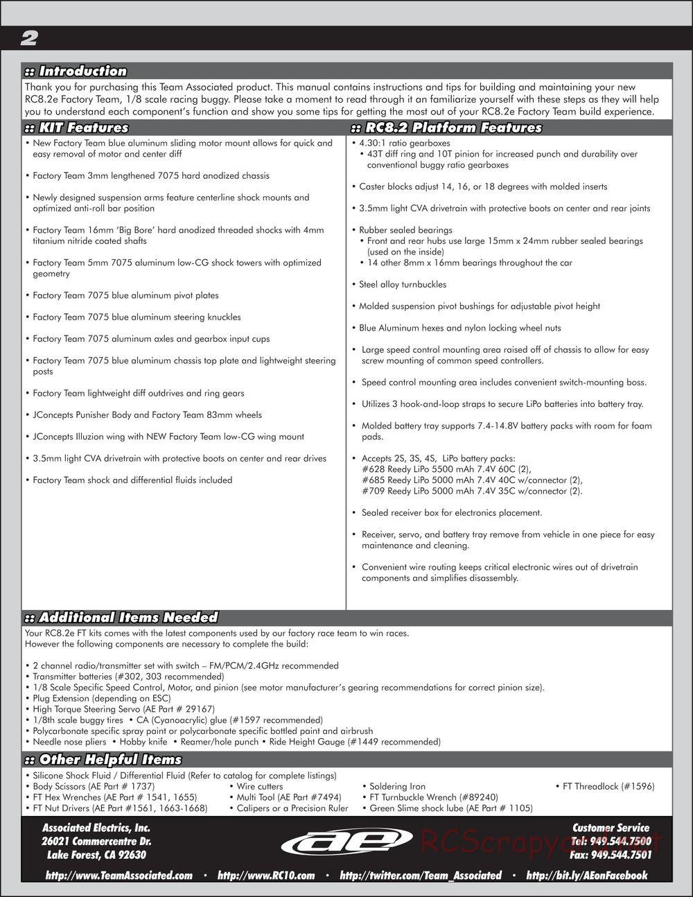 Team Associated - RC8.2e Factory Team - Manual - Page 2