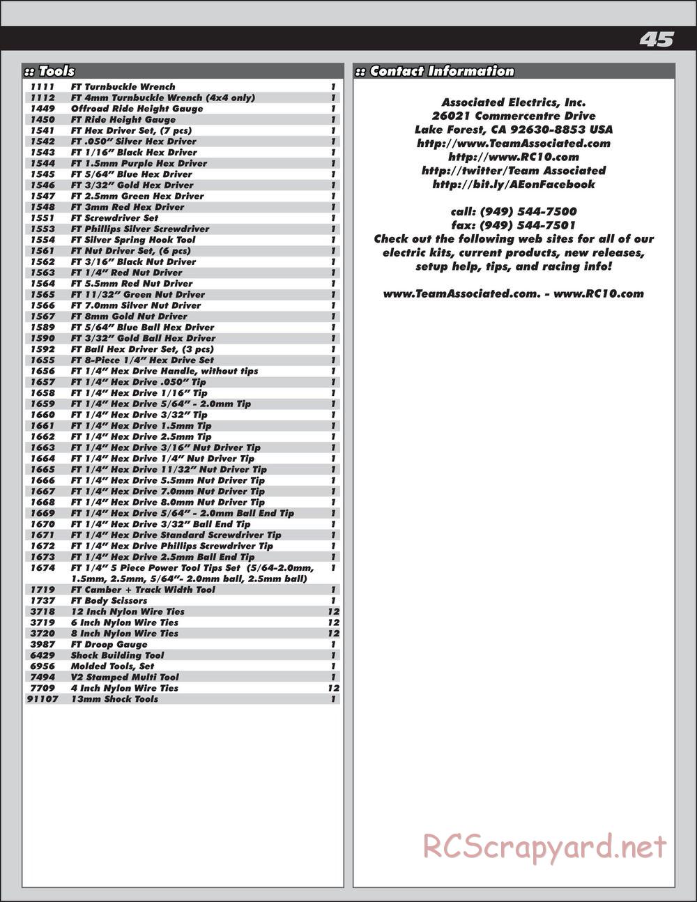 Team Associated - RC8.2e Factory Team - Manual - Page 45