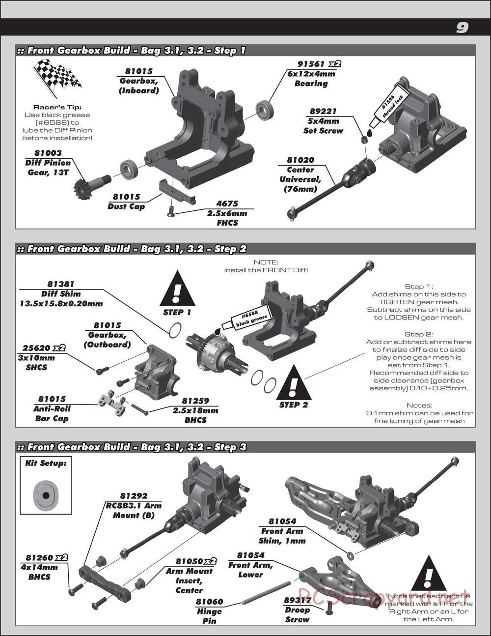 Team Associated - RC8B3.1e Team - Manual - Page 9