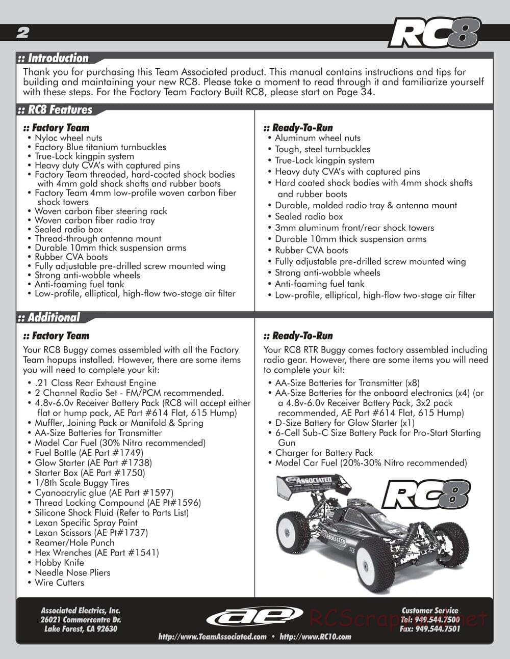 Team Associated - RC8 Factory Team - Manual - Page 2