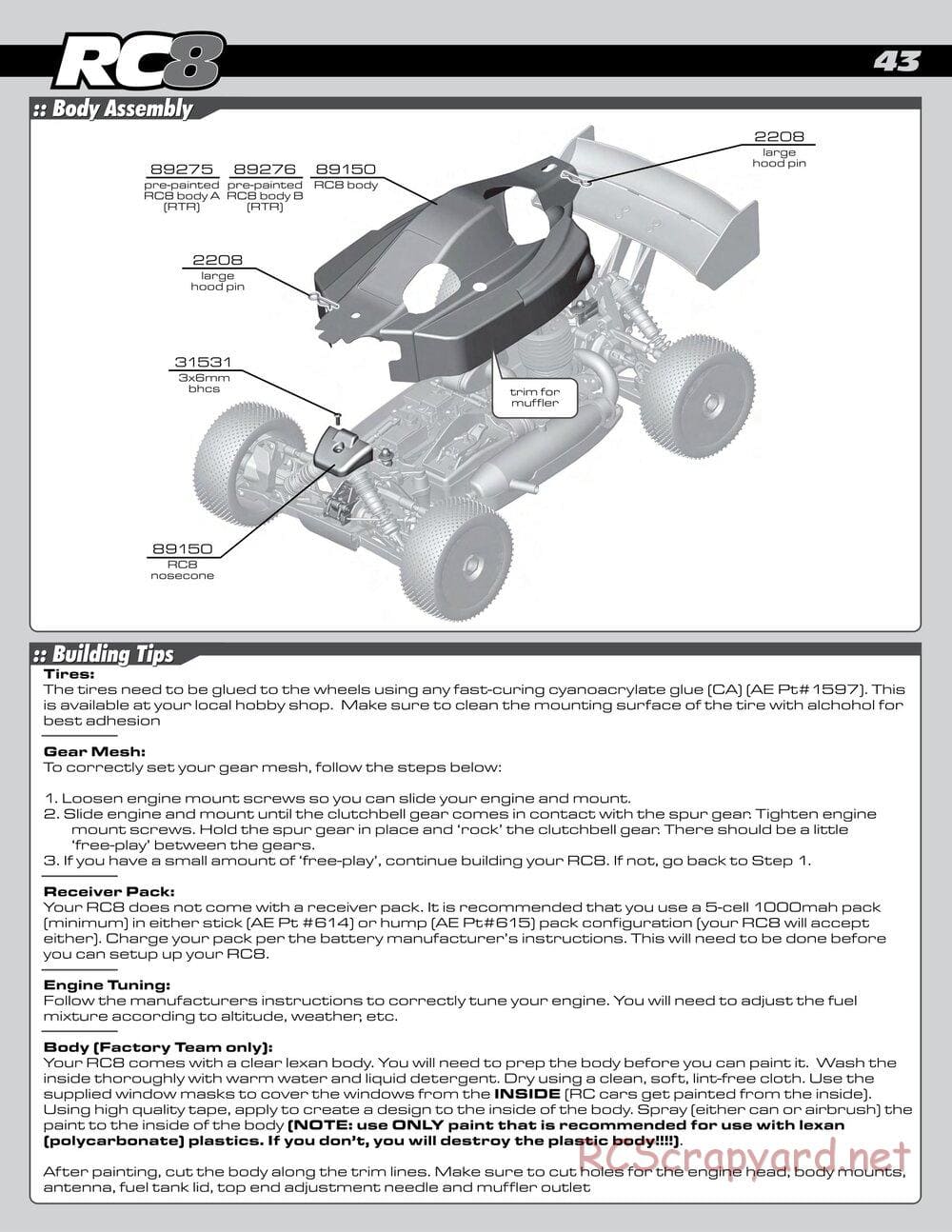 Team Associated - RC8 RS RTR - Manual - Page 43