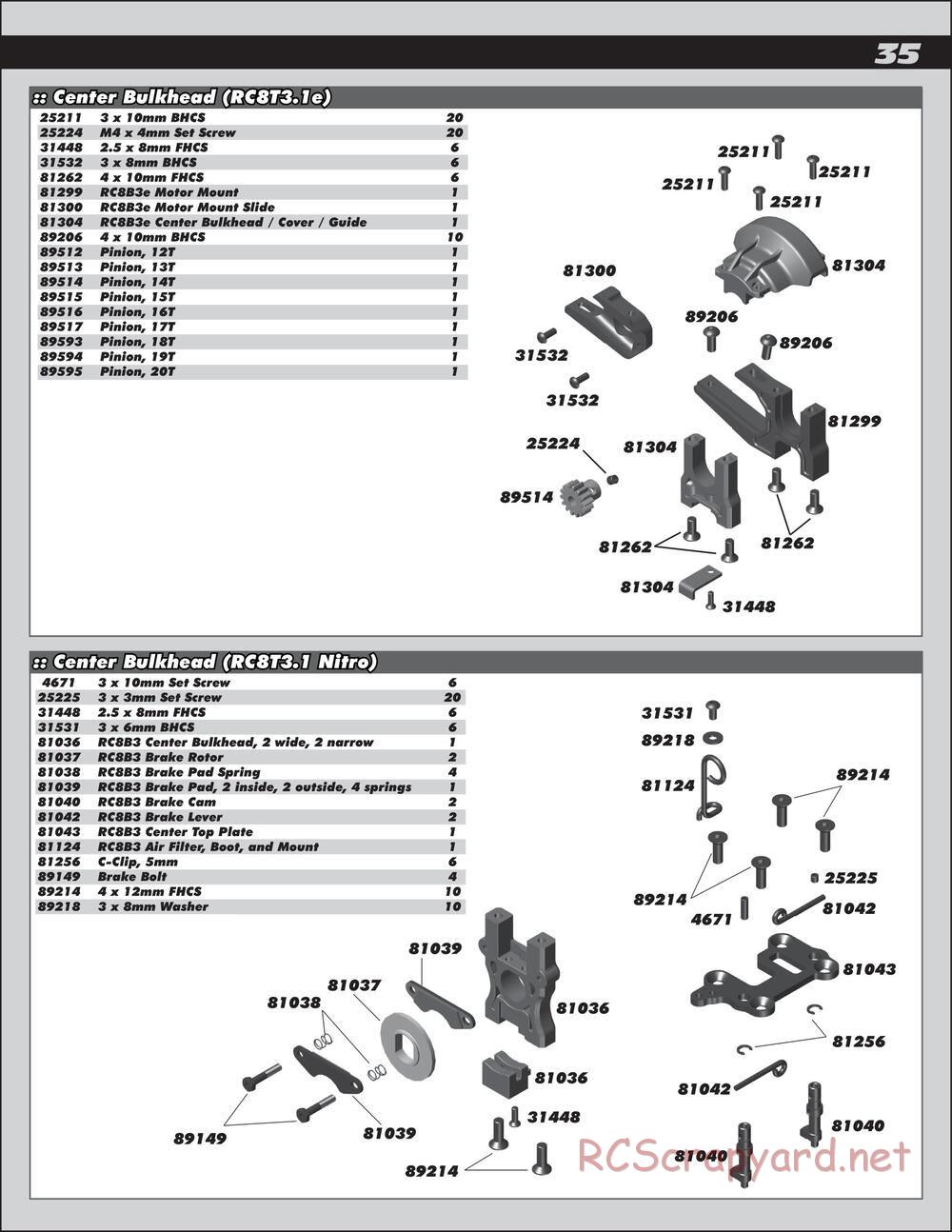 Team Associated - RC8T3.1e Team - Manual - Page 35