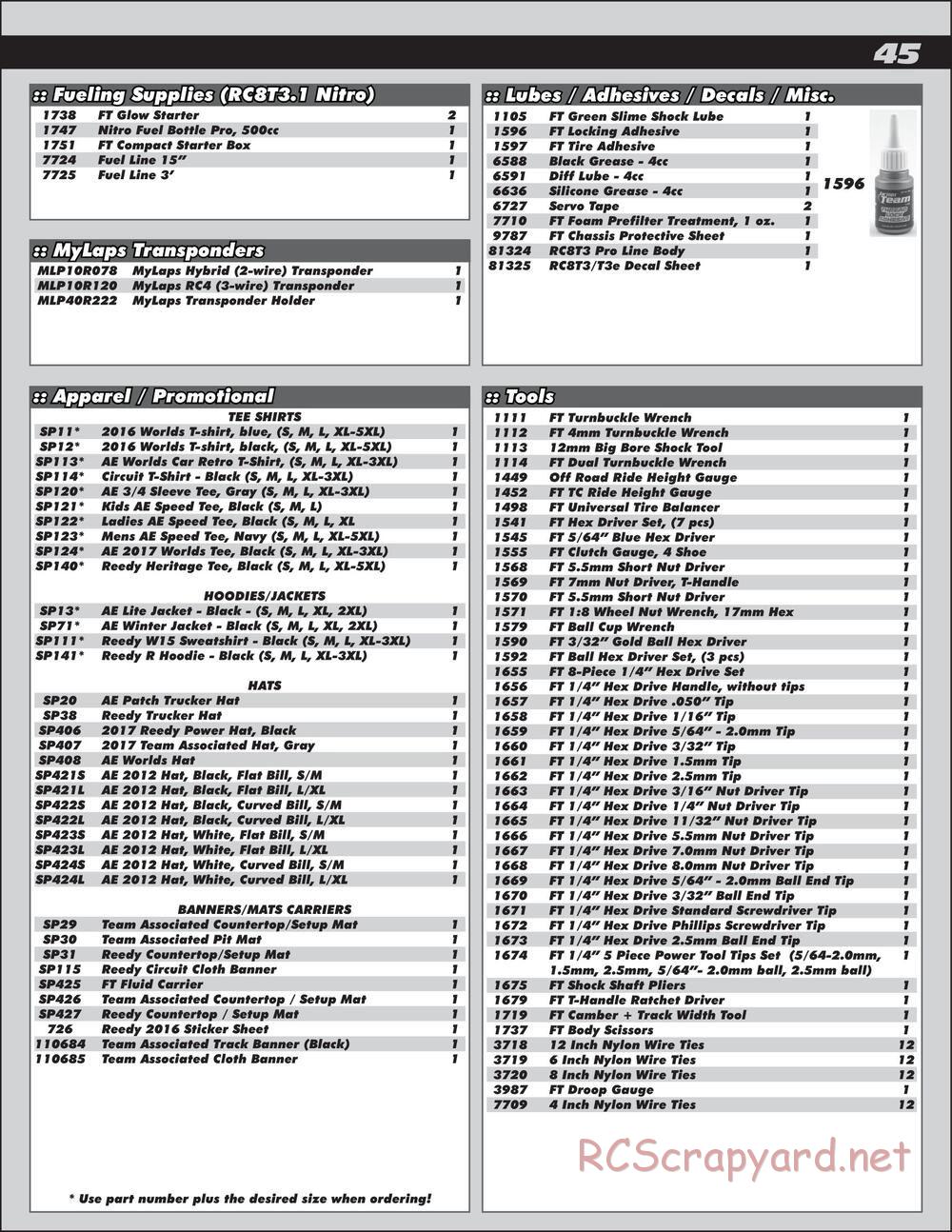 Team Associated - RC8T3.1e Team - Manual - Page 45