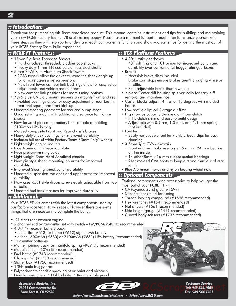 Team Associated - RC8B Factory Team - Manual - Page 2