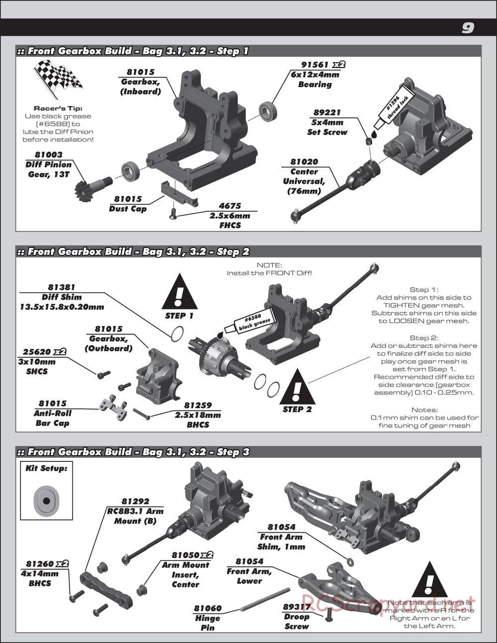 Team Associated - RC8B3.1 Team - Manual - Page 9