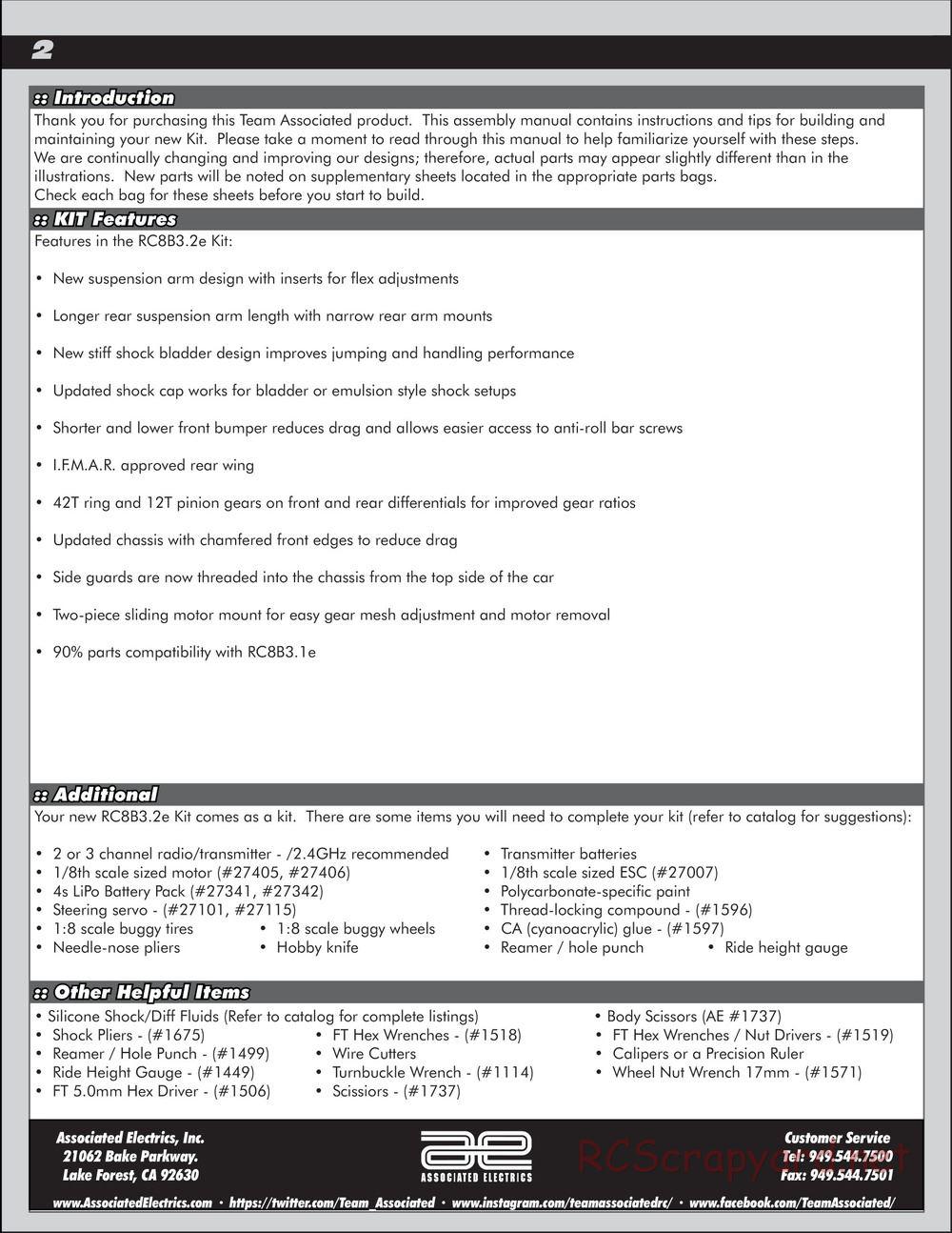 Team Associated - RC8B3.2e Team - Manual - Page 2