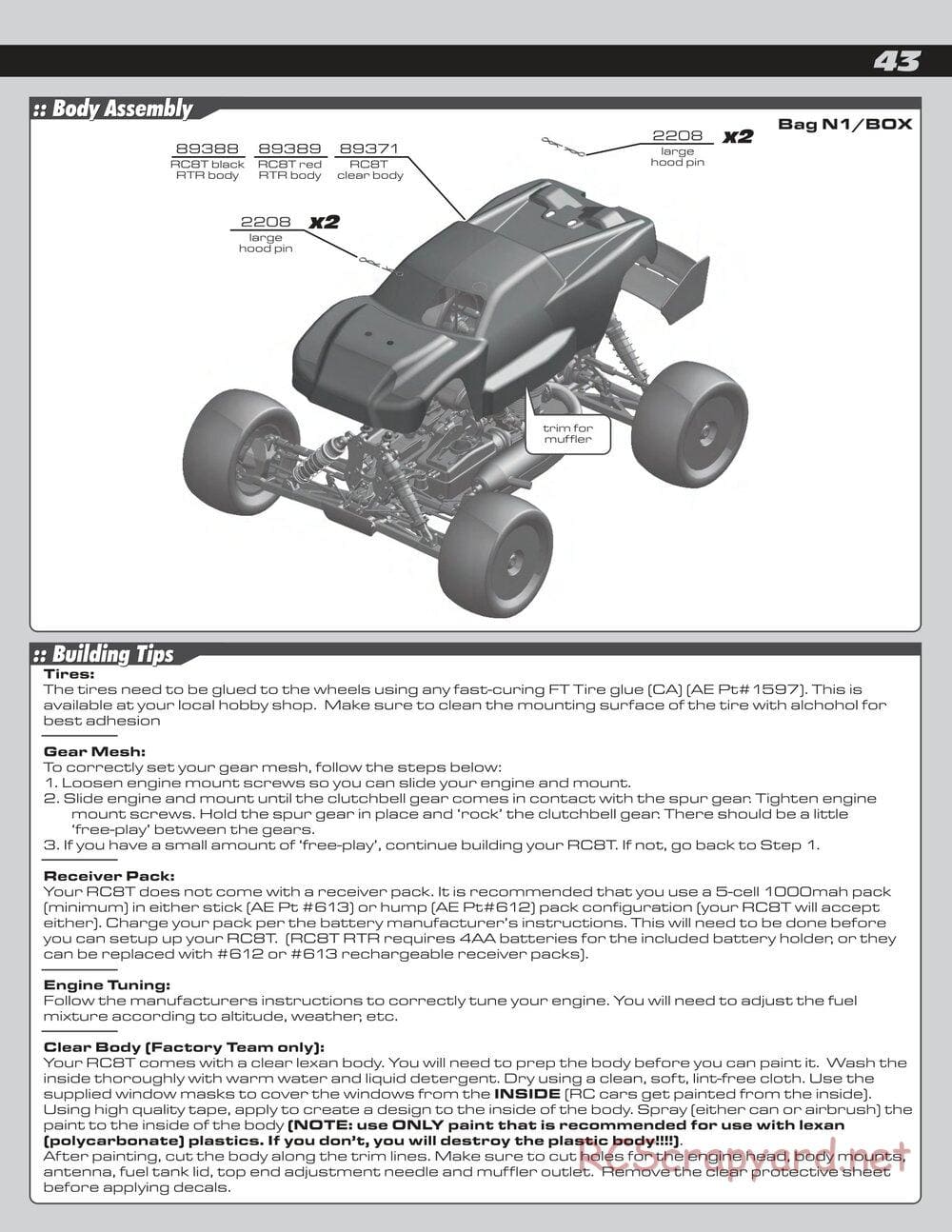 Team Associated - RC8T Factory Team - Manual - Page 43