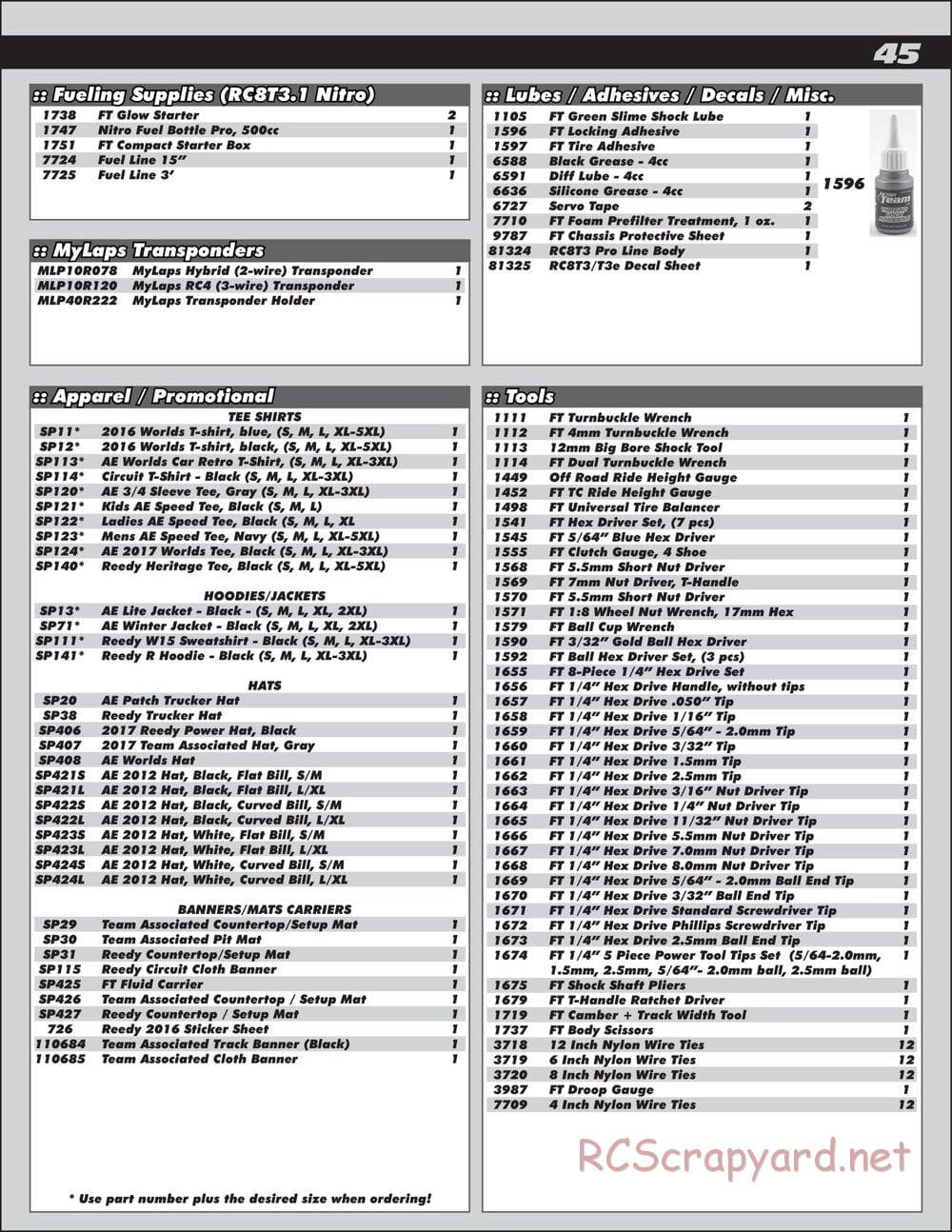 Team Associated - RC8T3.1 Team - Manual - Page 45