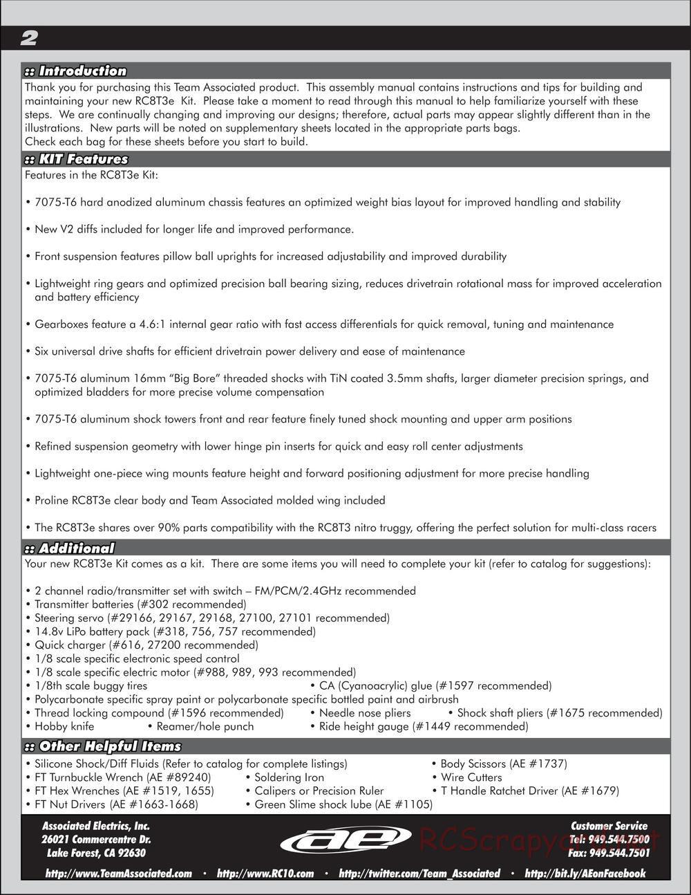 Team Associated - RC8T3e Team - Manual - Page 2