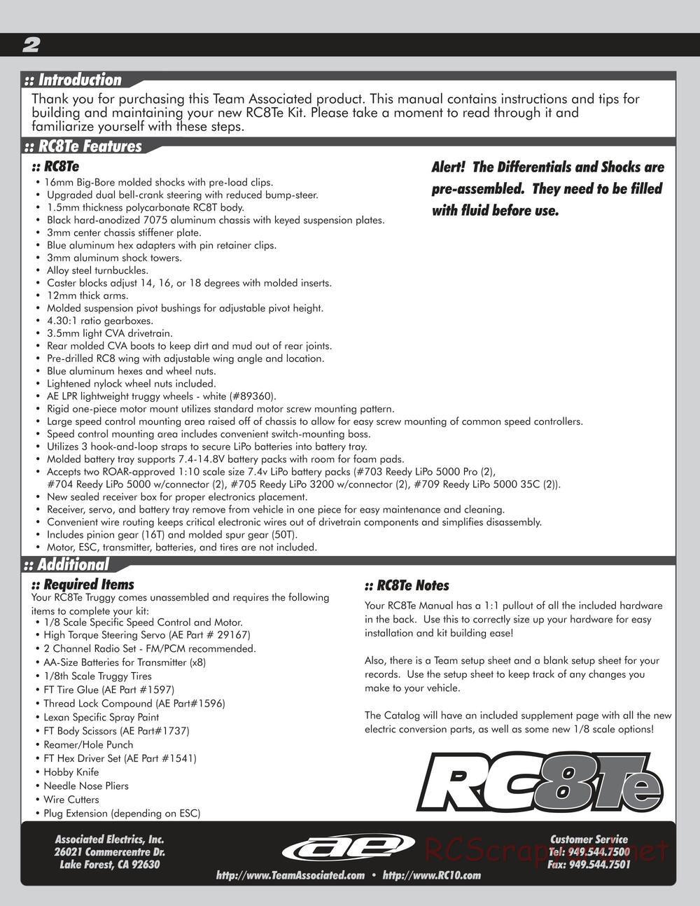 Team Associated - RC8Te - Manual - Page 2