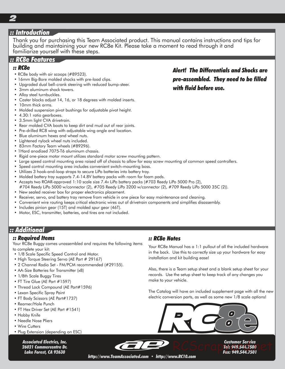 Team Associated - RC8e - Manual - Page 2