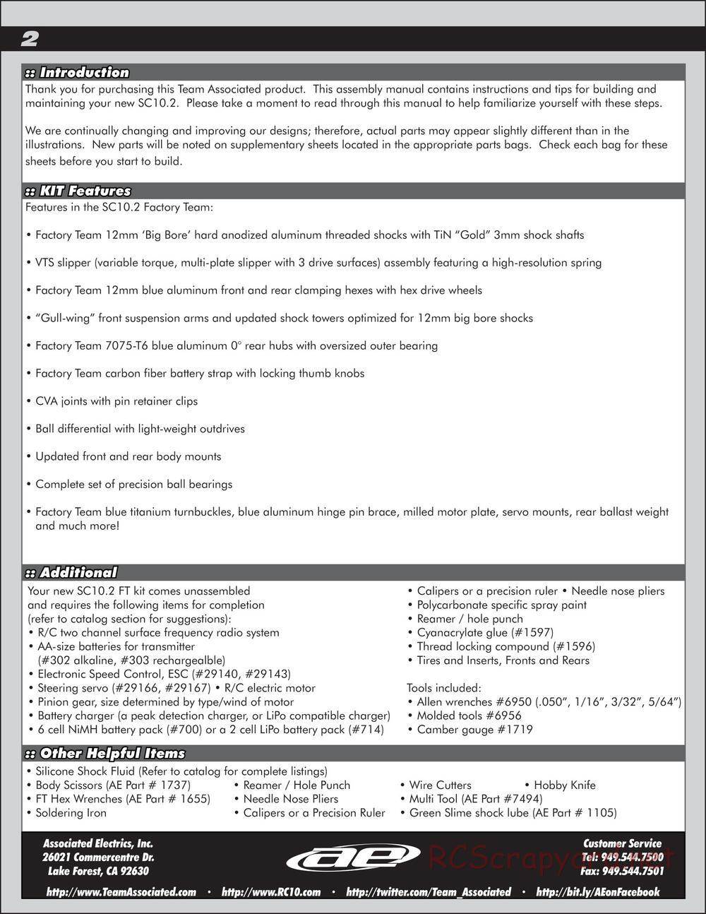 Team Associated - SC10.2 Factory Team - Manual - Page 2