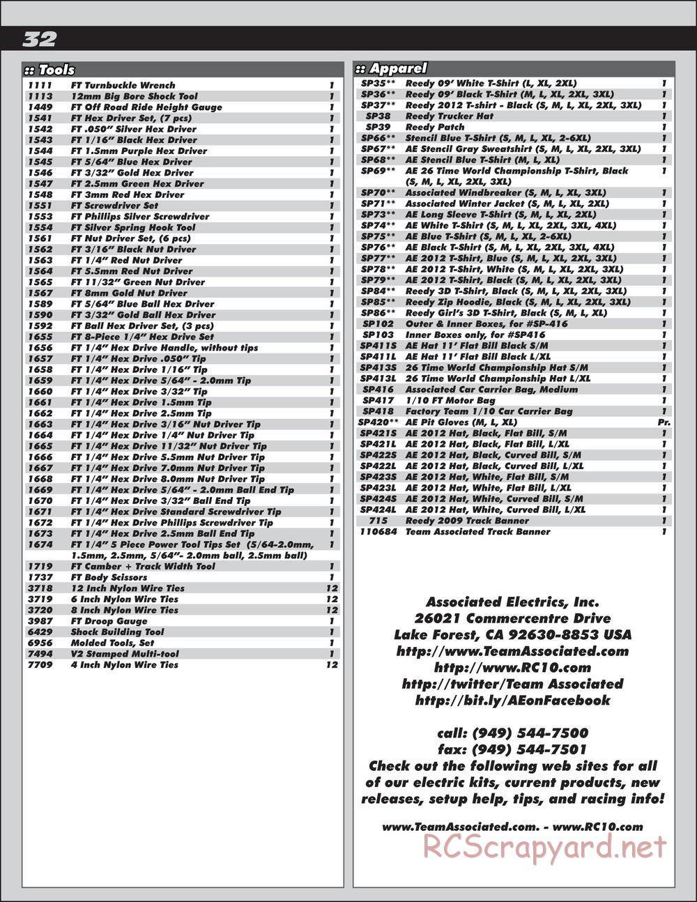 Team Associated - SC10.2 Factory Team - Manual - Page 32