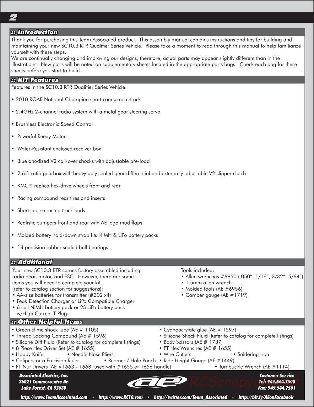 Team Associated - SC10.3 Lucas Oil - Manual - Page 2