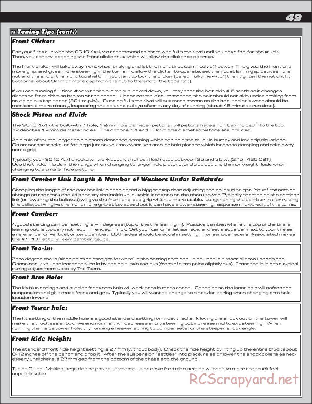 Team Associated - SC10 4x4 Factory Team - Manual - Page 49