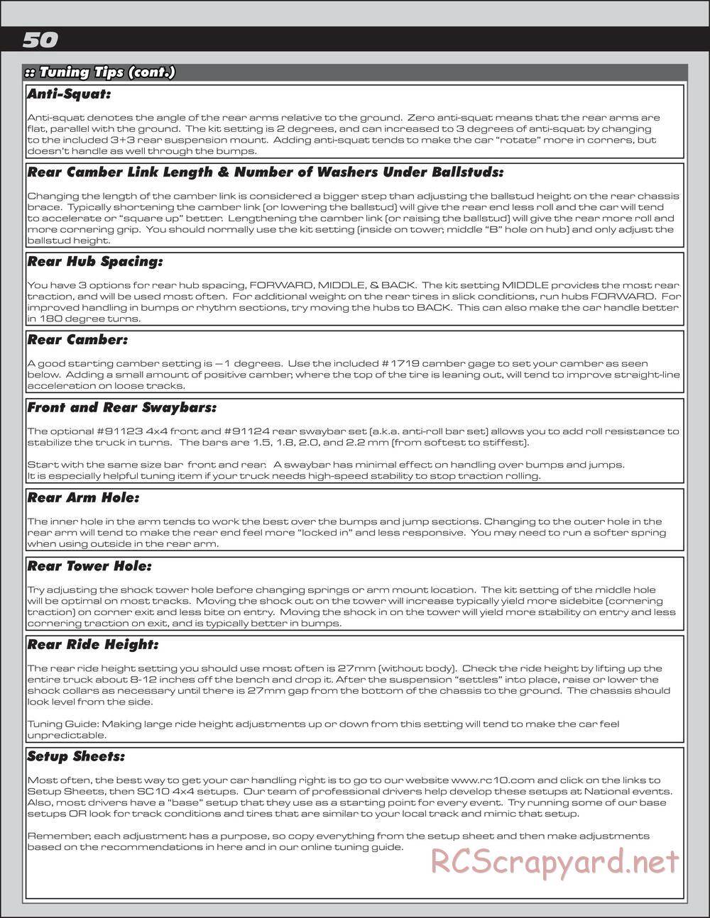 Team Associated - SC10 4x4 Factory Team - Manual - Page 50