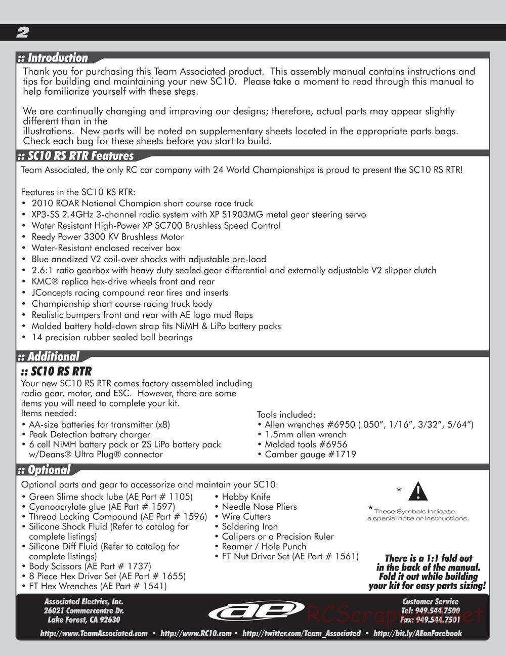 Team Associated - SC10 RS RTR - Manual - Page 2
