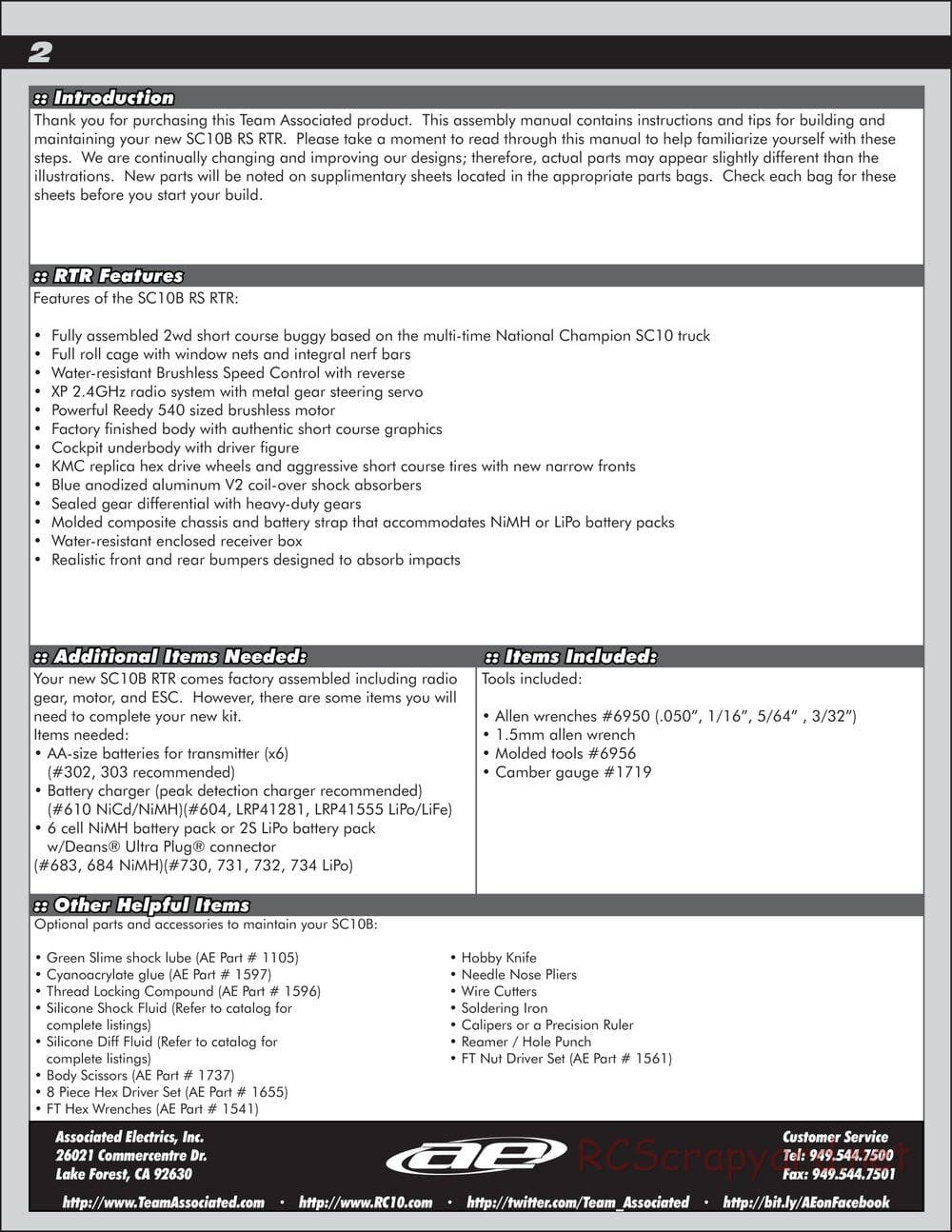 Team Associated - SC10B RS - Manual - Page 2