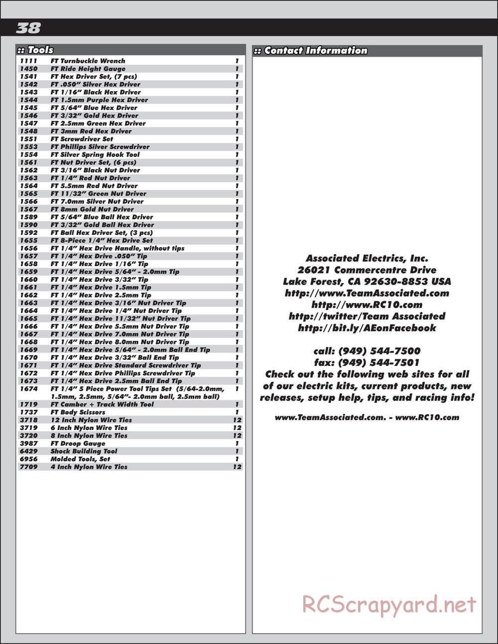 Team Associated - SC10B RS - Manual - Page 38