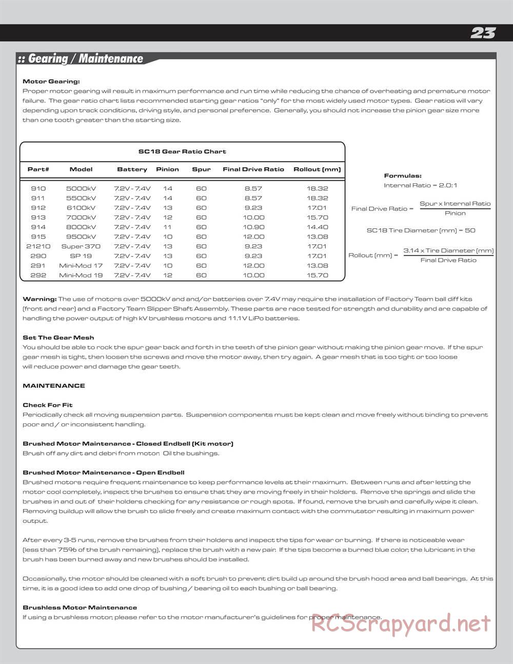 Team Associated - SC18 - Manual - Page 23