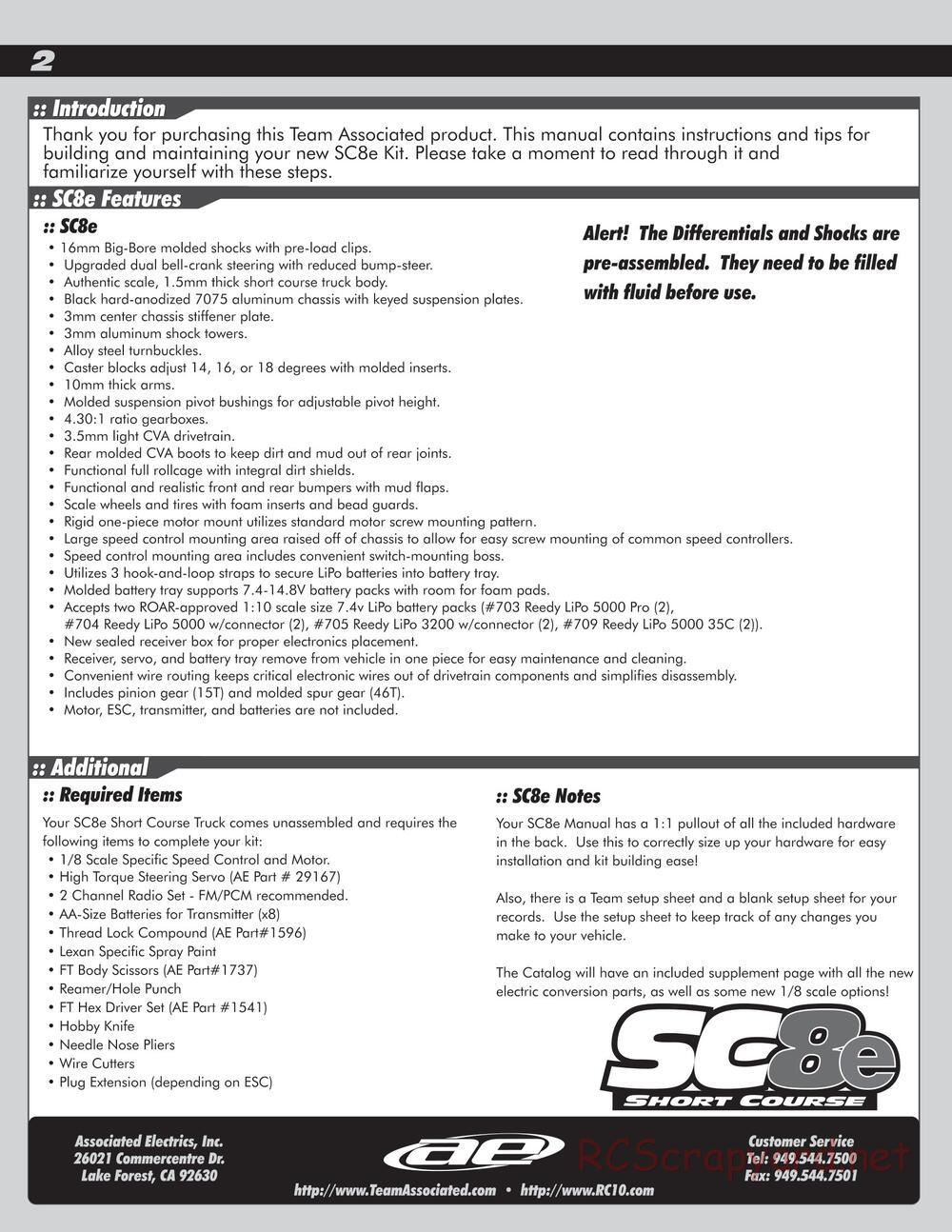 Team Associated - SC8e - Manual - Page 2